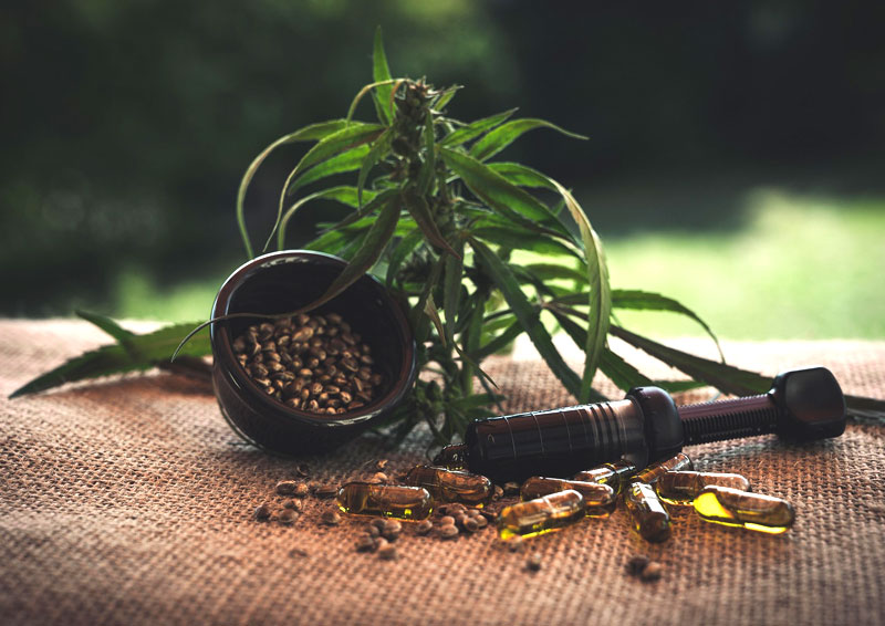 Natural hemp oil sitting on hemp (or jute) fabric